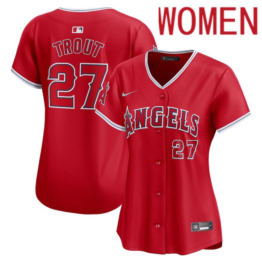 Women Los Angeles Angels 27 Mike Trout Nike Red Alternate Limited Player MLB Jersey